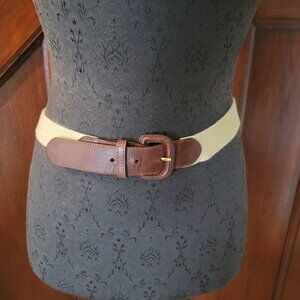 Liz Claiborne Womens Medium Brown Leather & Beige Braided Belt